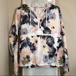 NWOT Thread & Supply Women's Floral Pullover Hoodie Jacket, White, Size S