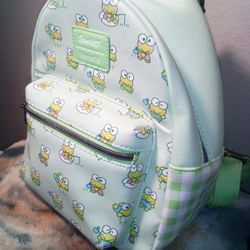 LOUNGEFLY SANRIO EXCLUSIVE KEROPPI GINGHAM MINI BACKPACK ( NEW )