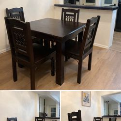 Solid Wood Dining Set – Table + 4 Chairs