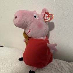 Ty Peppa Pig 9” Plush With Teddy Bear & Red Dress Stuffed Toy