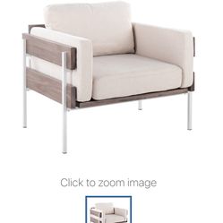 Lumisource Kari White Faux Leather, Grey Wood and White Metal Arm Chair