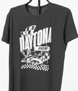 Brandnew never worn-(Large) Navy blue Daytona Racing t-shirt with white graphic of a race car