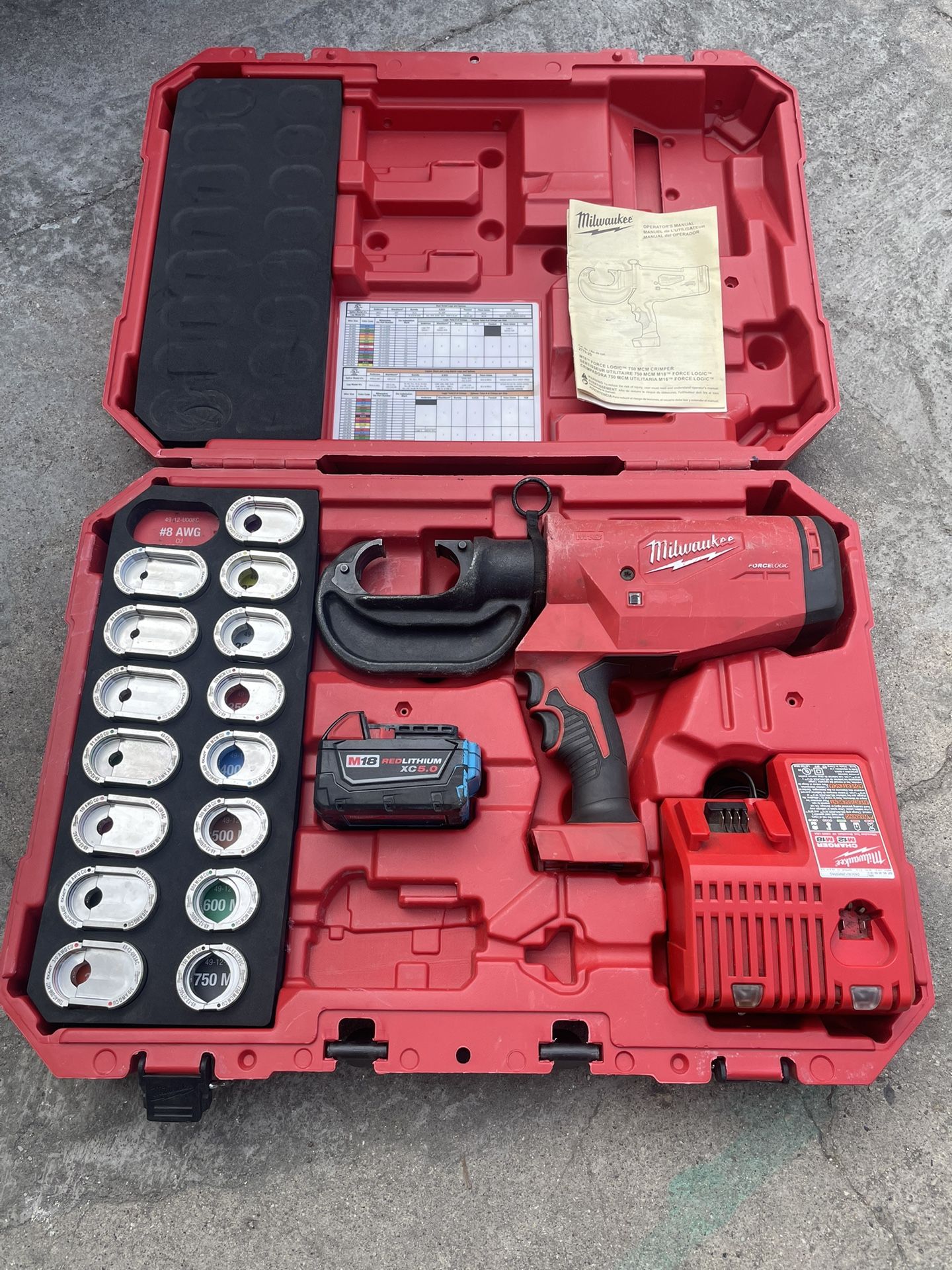 Milwaukee M18 18V Lithium-Ion Cordless FORCE LOGIC 12T 750 MCM Crimper Kit w/ EXACT #6 750 MCM Cu Dies  $1999