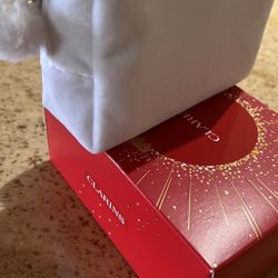 Clarins Makeup Bag White Velvet Small 6x4.5 In A Box