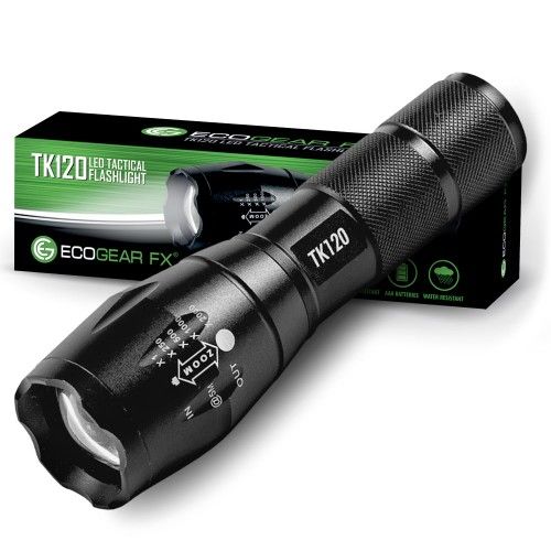 EcoGear FX LED Flashlight - TK120 Bright High Lumens with 5 Light Modes, Water Resistant, Zoomable - Great for Camping, Emergency, Outdoor Gear - NIB