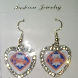 Phillies Heart Charm Earrings Dangle 