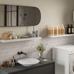 BAMEOS Floating Shelf,Wall Shelf,Decor Wall Mounted Shelves,Hanging Shelf Set for Bathroom Kitchen Living,Kitchen,Room Bedroom Storage (White, 47x9)