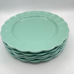 The Pioneer Woman Mint/Aqua Scalloped Stoneware Dinner Plates 10.75” Set of 5