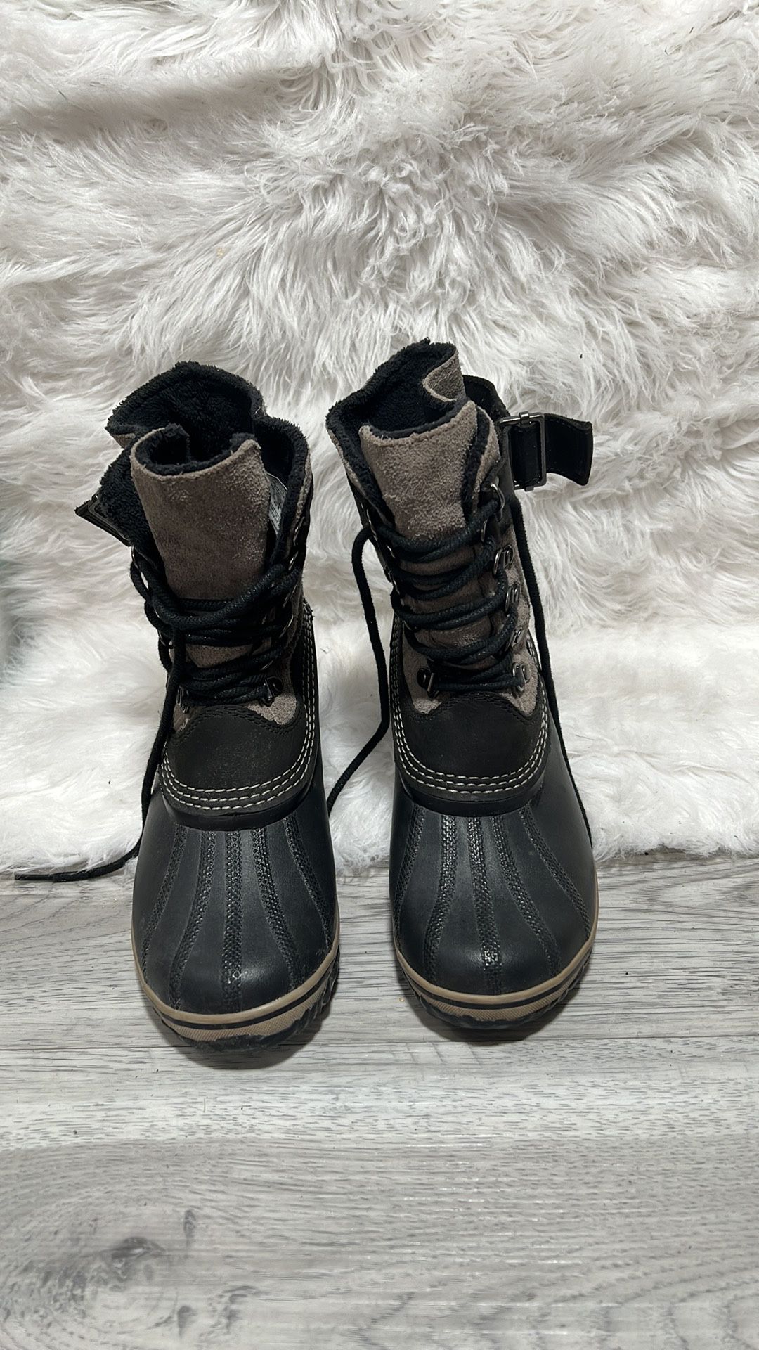 Sorel Fancy Lace II Womens Black Gray Suede Waterproof Winter Boot Size 8.5 