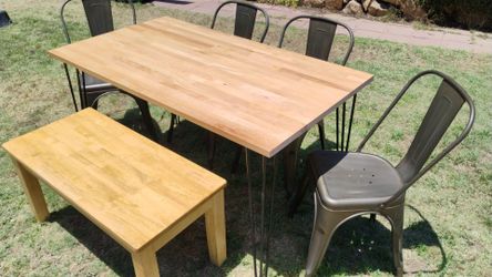 Dining table chairs and bench solid wood kitchen table set