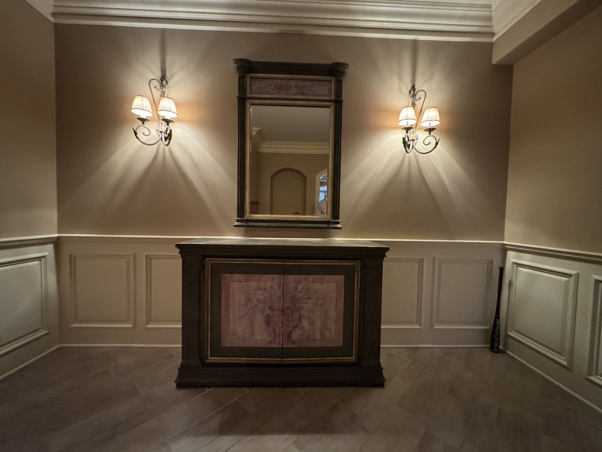 Bernhardt Credenza And Mirror Hand Painted