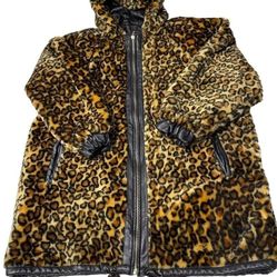 Vintage Marc Mattis Women’s Black Leather Jacket Double-Side Leopard Print Sz M