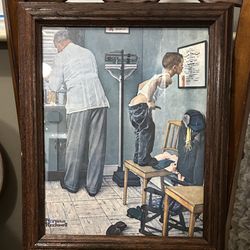 Norman Rockwell "At the Doctor's Office"  Boarded Print Framed 13.5” X 16.5”