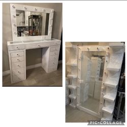 Vanity Set With Full Body Mirror And Shelfs 