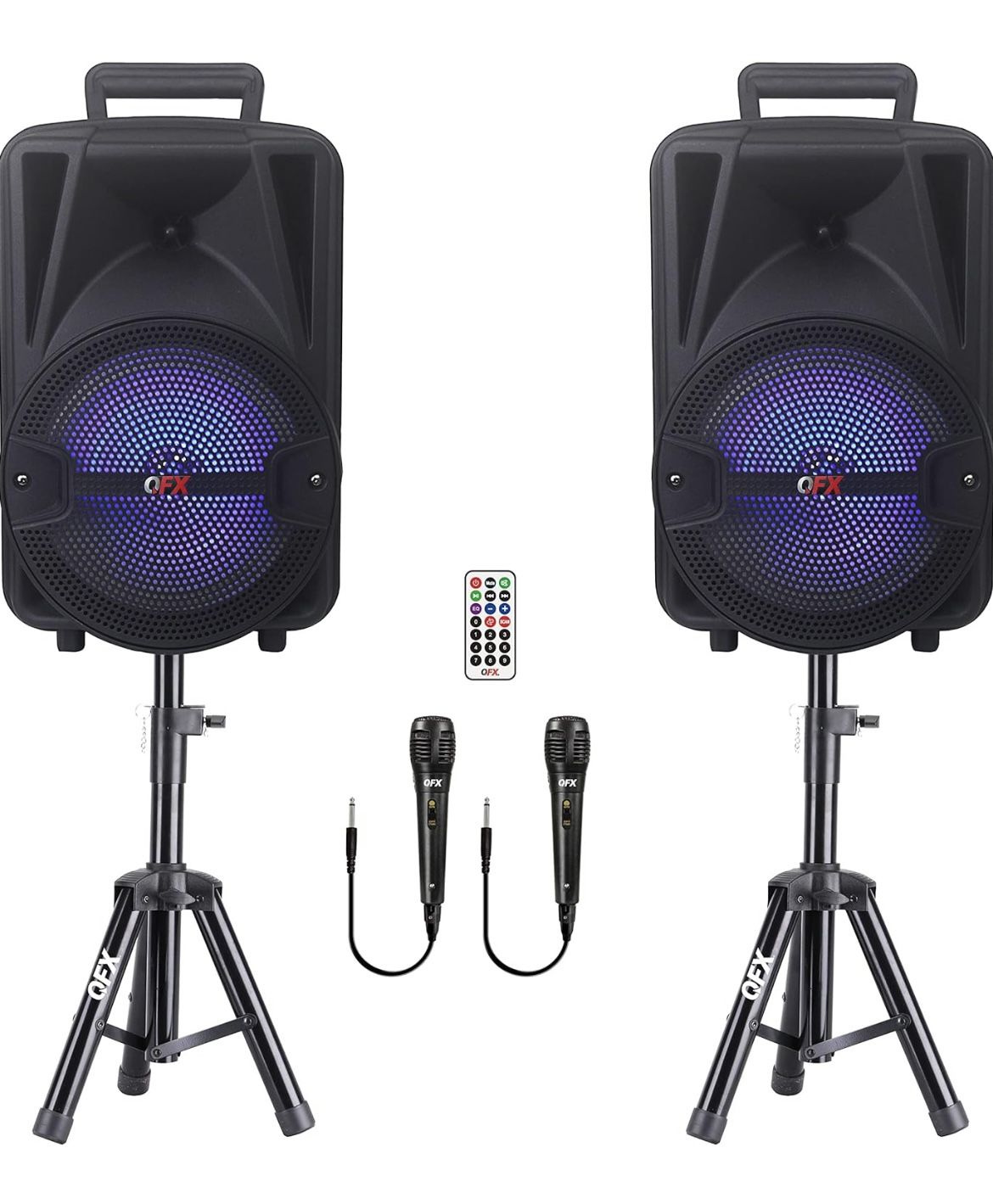 QFX PBX800TWS 8Inch TWS Bluetooth Stereo PA System with 2 8" Speakers