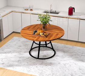 Wood round dining table new in box contemporary apartment black frame industrial house