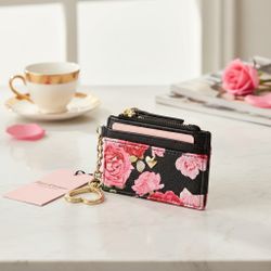 NWT Juicy Couture Floral “Black Love Club” Card / Coin Wallet/ Keychain