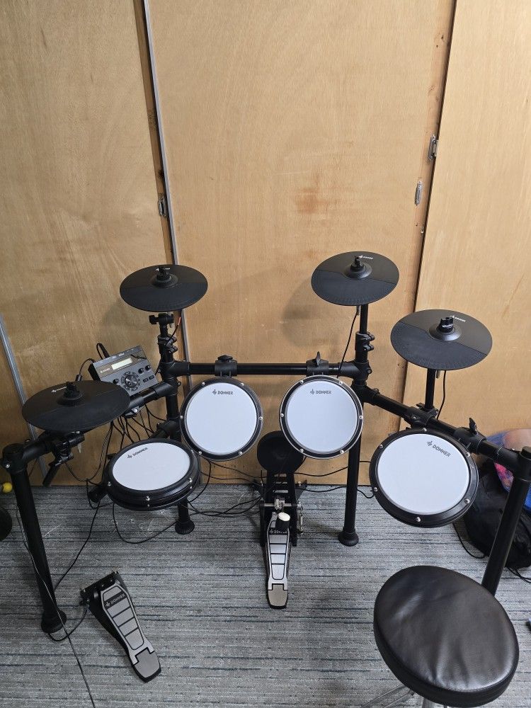 Electric Drum Set-Donner Electric Drum Kit Adults 5 Drums, 4 Cymbals, 450 Sounds, Complete Full Size Drum Kits For Beginners