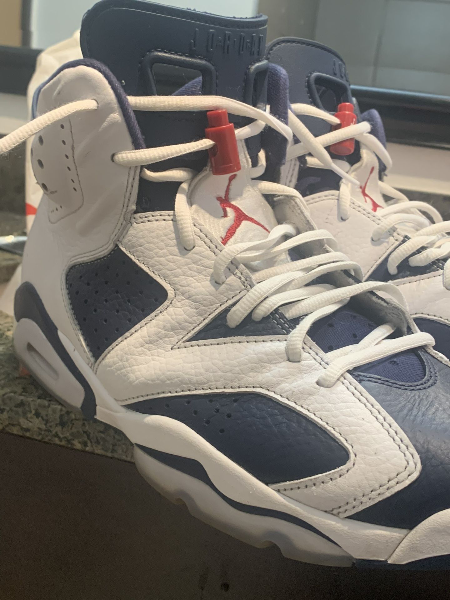 Blue and white sevens Jordan retros