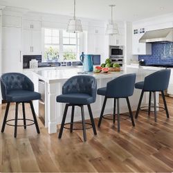 Navy Blue Leather Swivel barstool set of 4