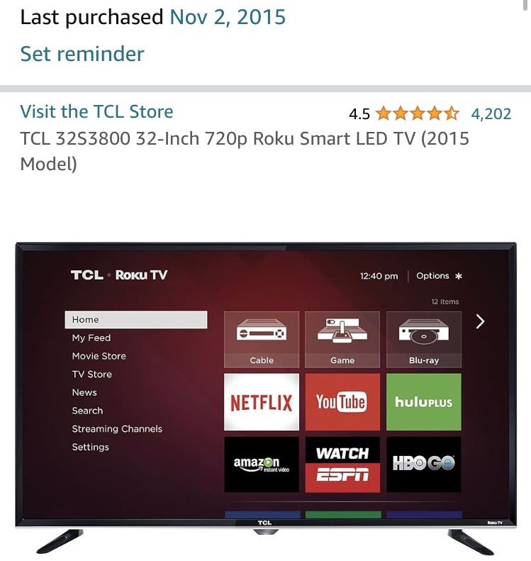 32 Inch Screen Roku TV, TCL 2015
