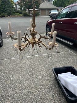 Brass Crystal Drop Chandelier 5-Arm