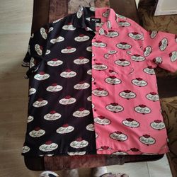 Nelk Boys Full Send Split Rose Logo Button Up shirt in black and pink.  Size Large