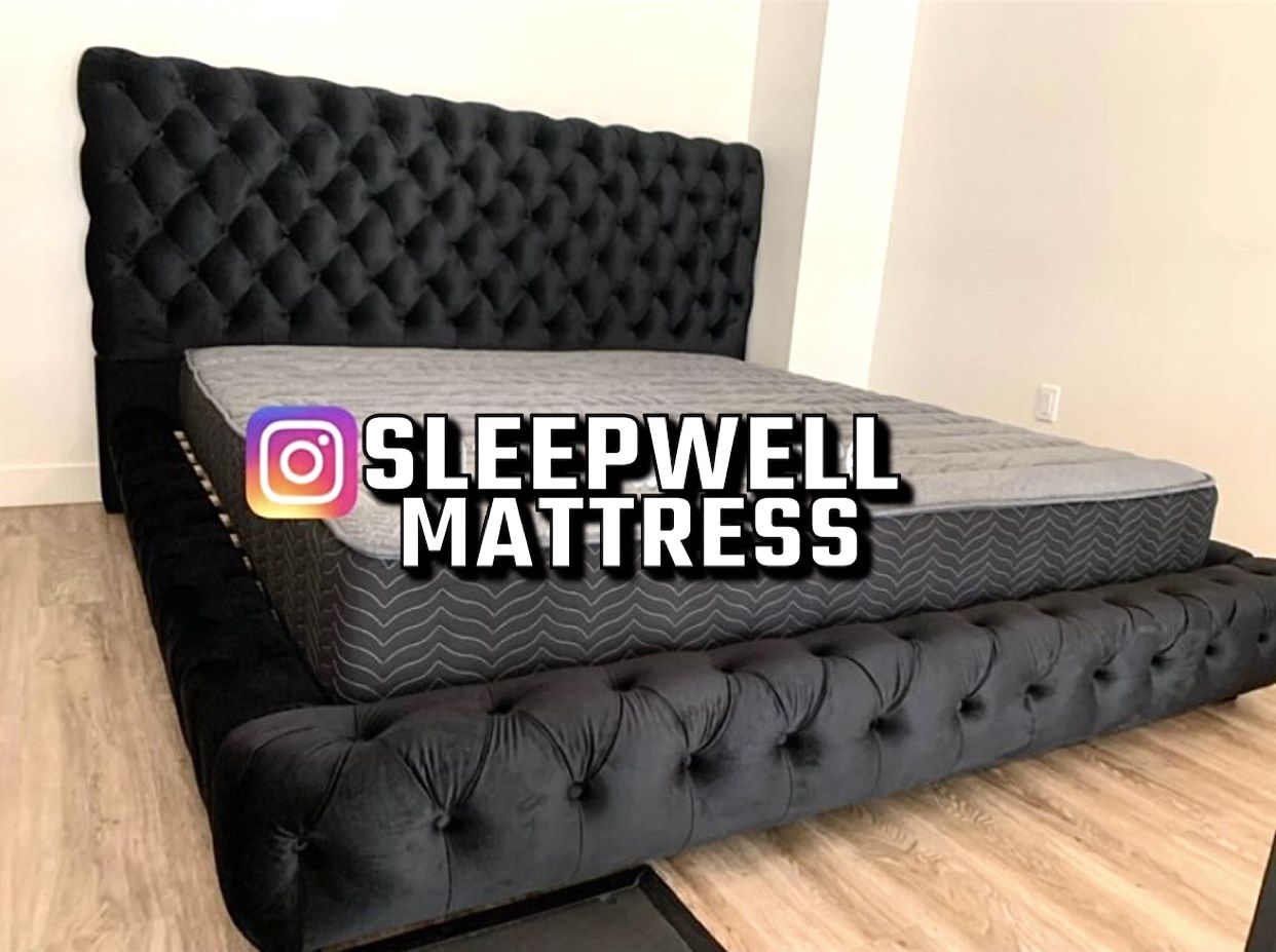 New King Bed Frame With Mattress 