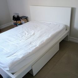 Ikea White  Bed With Mattress & 2 Drawers  Full Double 