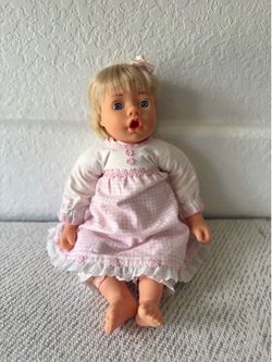 1996 Vintage Cititoy Blonde Baby Doll with Blue Eyes in Pink Dress
