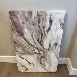 36x24 Large Mauve/Taupe/White/Gold Glitter Marble Canvas Art Abstract Artwork