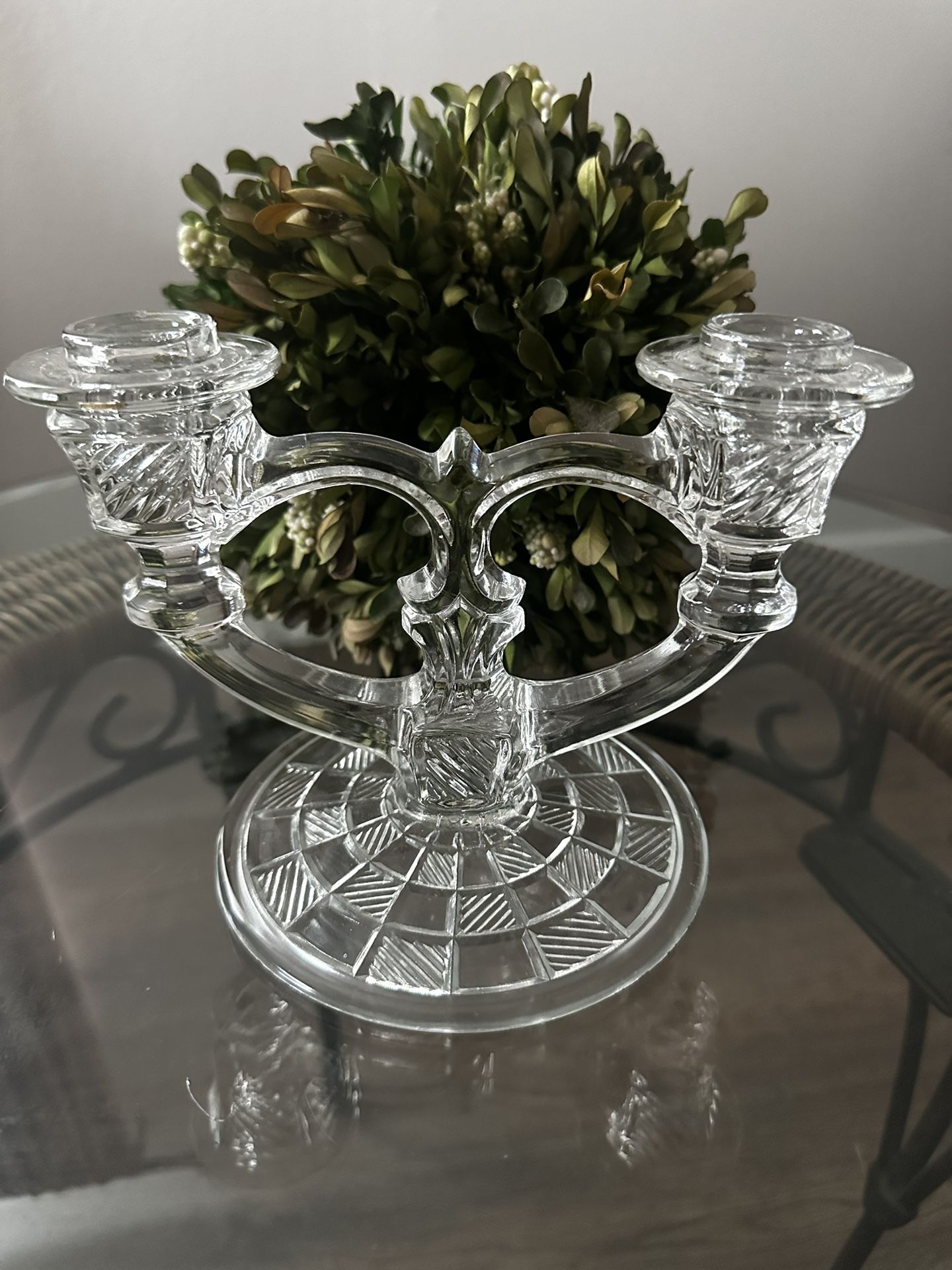 Indiana Glass Taper Candle Clear Glass Holder "Block & Rib" Pattern 1940s.