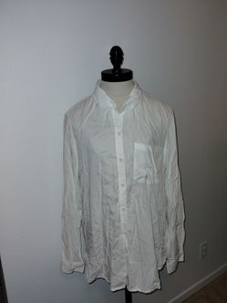 Beach Lunch Lounge Button-Up Front Viscose Collared Blouse Shirt Pockets Large