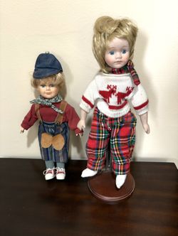 Brother Sister Porcelain Dolls Christmas Clothes