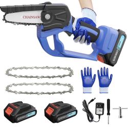 Mini Chainsaw, 4-Inch Battery Powered Electric Chainsaw Cordless with 2 Batteries 2 Chains, 21V 2000mAh Rechargeable Handheld Mini Chain Saw with Secu