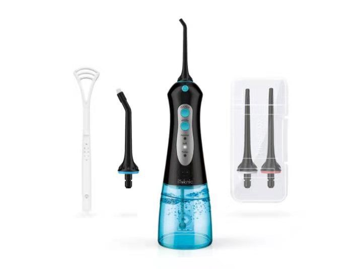 iTeknic Cordless Water Flosser for Teeth Dental Oral Water Irrigator portable with 300ml Water Tank, 5 Jet Tips Teeth Cleaner for Braces, 3 Modes, IPX