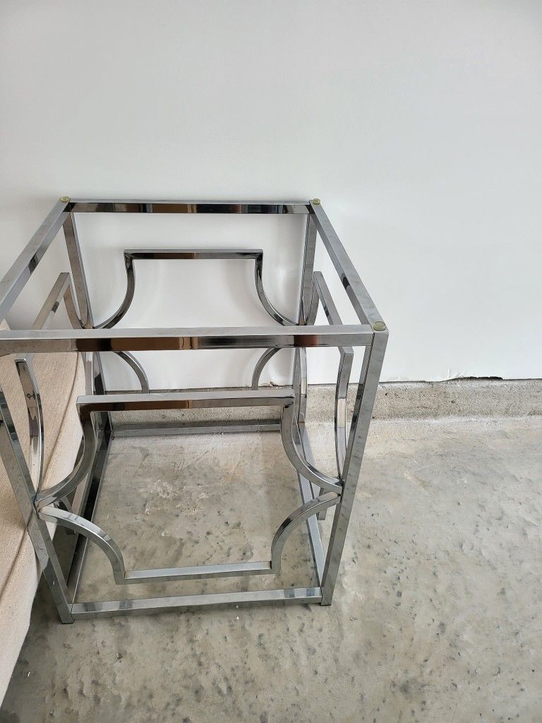 Glass Table 6 Ft With 2 Stands And 6 White Chairs For A Steal!