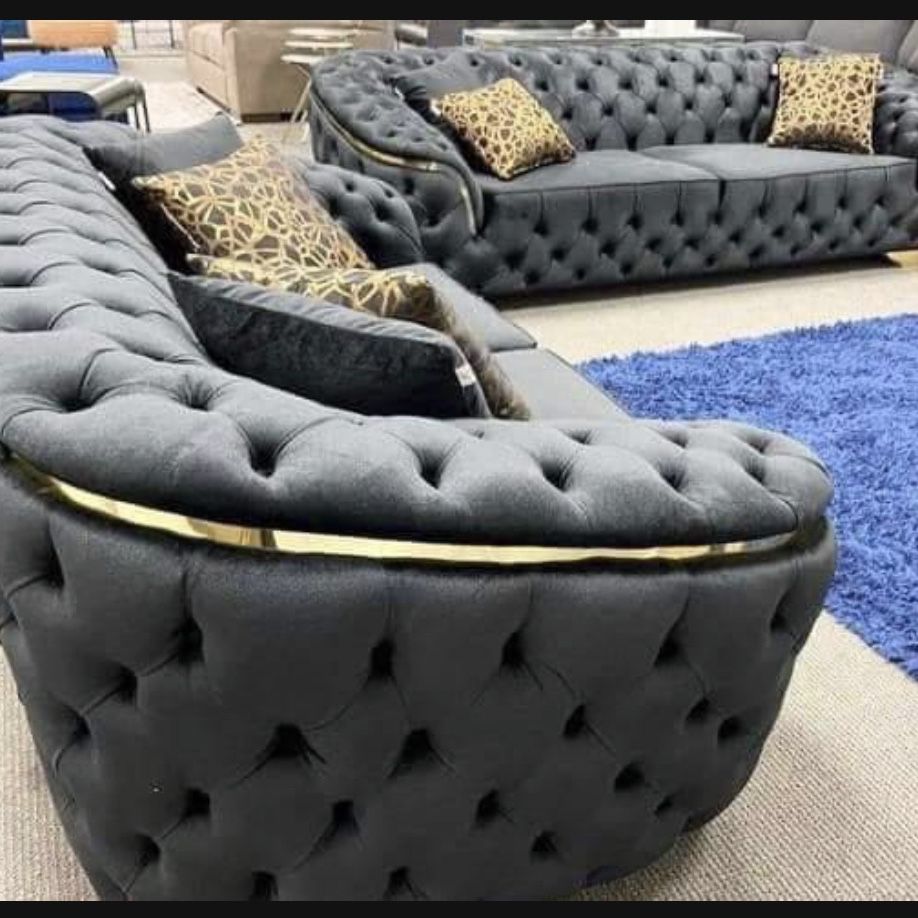 New luxury, black velvet sofa, and loveseat with free delivery