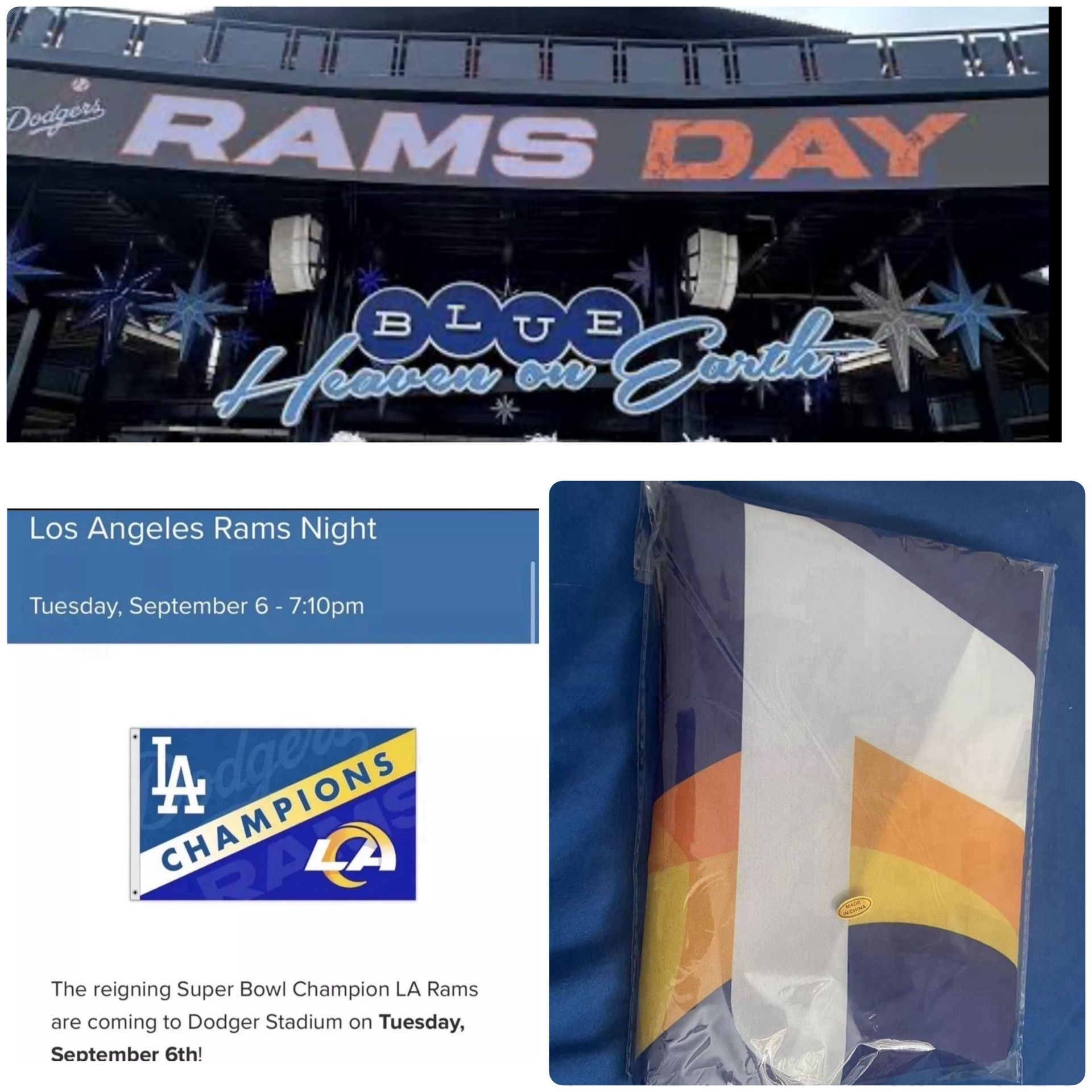 Dogers Rams Los Angeles LA Dodgers Rams Flag Banner Los Angeles Rams Night 9/6 for ...