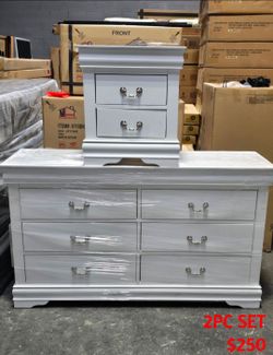 White Nightstand + Dresser