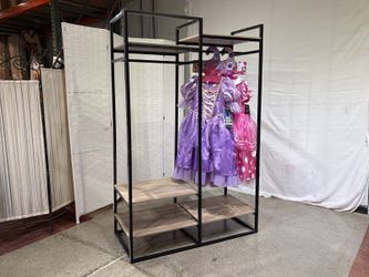 Freestanding Metal 2-Rod Garment Rack w/ Shelves
