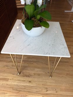 Set of 2 Modern Marble-Top Side Tables with Gold Legs