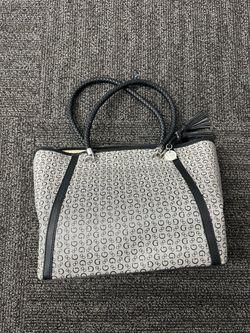 GUESS Women’s Gray/Black Logo Tote Zip Lined Inner Pockets Braided Tassel