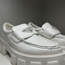 PRADA Women’s Monolith Loafers White Leather