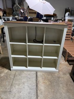 3 Tier Wood Cube Bookshelf, 9 Cube Storage Organizer Low and Rustic Display Cabinet with LED Lights & Charging Station,for Bedroom, Office, Living Roo