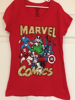 Marvel Comics Red Graphic Tee Womens Juniors Glitter