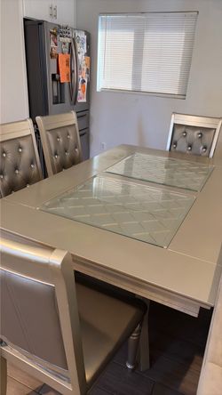 Silver Dining Table Set with Chairs
