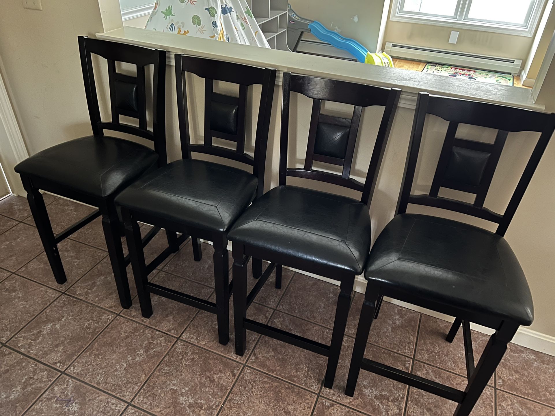 Set of 4 Black Bar Chairs with Leather Cushions