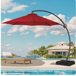 beeram 120” round cantilever umbrella woth weighted base (red)