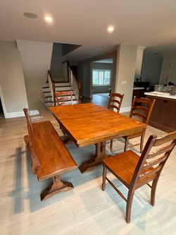 Solid wood dining table w 4chairs and bench